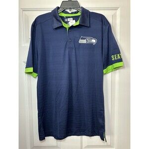 Size L NFL Team Apparel Seattle Seahawks On Field Polo Shirt Blue Men NEW